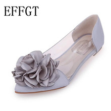 EFFGT Apartamentos Primavera Mulheres Sapatos Transparente Flor Lazer Sapatas Da Bailarina Deslizamento Dedo Apontado Em Rasa Sapatos Casuais simples K140 2024 - compre barato