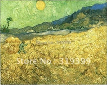 Pintura a óleo artesanal reprodução em tela de linho, campos de trigo com ceifador ao nascer do sol por vincent van gogh, frete grátis dhl 2024 - compre barato