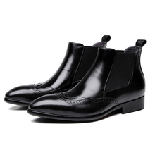Botines Chelsea para hombre, botas de cuero genuino con punta puntiaguda, zapatos de vestir, color negro 2024 - compra barato