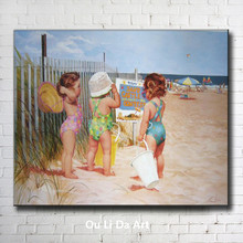 free shipping beautiful gril canvas prints oil painting  beach child painting on canvas decoration picture 2024 - buy cheap