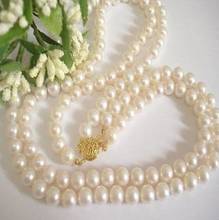 2 ROW 7-8mm NATURAL AKOYA WHITE PEARL NECKLACE 17-18INCH 14k t 2024 - buy cheap