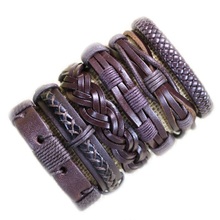 Handmade wholesale vintage 6pcs/lot ethnic tribal genuine adjustable brown jewelry wrap braid leather bracelet -S08 2024 - buy cheap