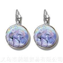Unicorn Horse Earrings 16mm Glass Dome Cabochon Charm Silver Plated Stud Earrings For Women Girl Best Gift 2024 - buy cheap