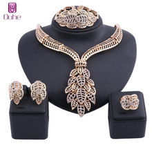 Women Gold Color Crystal Jewelry Set For Wedding Fashion Necklace Earrings Bracelet Rings Sets Dress Accessories 2024 - buy cheap