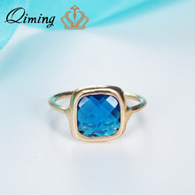 Большое синее кольцо QIMING, обручальное Золотое женское ювелирное изделие в стиле бохо, квадратная подвеска, женские кольца, массивный подарок 2024 - купить недорого