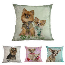 Cute Puppy Chihuahua Yorkshire- Terrier Pet Dogs Animal Love Pattern Pillow Case Home Sofa Car Chair Decorative Cushion Cover 2024 - buy cheap