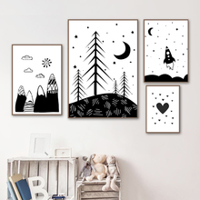 Abstract Black White Heart Mountain Moon Cloud Canvas Painting Nordic Posters And Prints Wall Art Pictures for Kids Room Decor 2024 - buy cheap