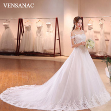 VENSANAC 2018 Sequined Sweetheart Ball Gown Lace Appliques Wedding Dresses Spaghetti Straps Court Train Bridal Gowns 2024 - buy cheap