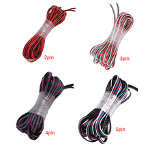 Rolo de cabo de extensão, 5m/10m/20m/50m/100m, 2pin/3pin/4pin/5pin, 22awg, fio de extensão para ws2812b ws2811 sk6812 apa102