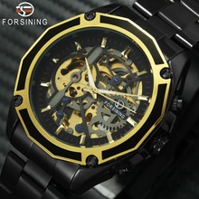 FORSINING Skeleton Watches Men Automatic Mechanical Stainless Steel Strap Mens Watch Top Brand Luxury Steampunk Wristwatch 2024 - buy cheap