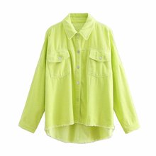 2019 Spring Women Bright Green Color Corduroy Jacket Loose Single Breasted Coat Fashion Button Down Tassel Jacket 2024 - buy cheap
