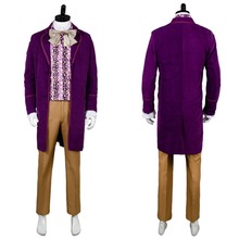 Униформа Вилли Вонка и шоколадная фабрика 1971, фиолетовое пальто, куртка, жилет, галстук, костюм для косплея из фильма Хэллоуин для мужчин на заказ 2024 - купить недорого