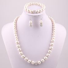 Free shipping 10mm crystal pave ball Cream Glass Pearl necklace bracelet earring jewelry set for holiday gift 3 color 2024 - buy cheap