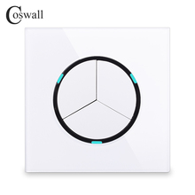 Coswall Crystal Glass Panel 3 Gang 1 Way Round Key Random Click Push On / Off Wall Light Switch With Blue Backlight R11 Series 2024 - buy cheap