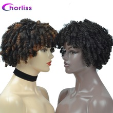 Chorliss Afro Kinky Curly Women Wig Medium Short Synthetic Wig With Bangs Mixed High Temperature Wig For Black Women 2024 - buy cheap