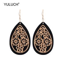 Yuluch brincos vintage para mulheres, brincos suspensos de pingente longo, em madeira vermelha, preto, étnicos africanos, 5 cores de escultura, flor 2024 - compre barato