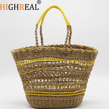 HIGHREAL Fashion Beach Handbags Ladies Hand Bag Tote Travel Clutch Bohemian Hollow Straw Bag Women Summer Wicker Basket Bag 2024 - buy cheap