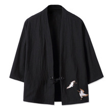 Verão dos homens japão estilo fino quimono jaqueta algodão & linho solto cardigan masculino casual guindaste padrão plus size casaco blusão 5xl 2024 - compre barato