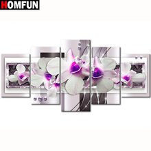 HOMFUN 5pcs Full Square/Round Drill 5D DIY Diamond Painting "Flower orchid" Multi-picture Combination Embroidery 5D Decor 2024 - buy cheap