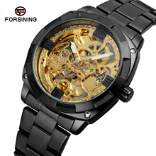 Reloj mecánico automático para hombre, cronógrafo de acero negro, transparente, diseño Retro clásico real, esqueleto dorado 2024 - compra barato