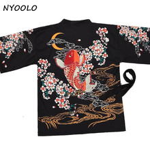 NYOOLO Retro summer carps moon flowers digital print loose sun protection clothing kimono cardigan sun shirt women outerwear 2024 - buy cheap