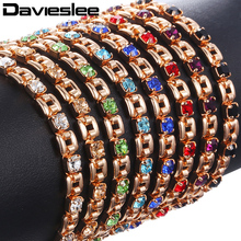 Davieslee Womens Bracelet Jewelry 585 Rose Gold Bracelets For Women Square Bismark Multi Colors CZ Stone Gifts 5.5mm DGBM101 2024 - buy cheap