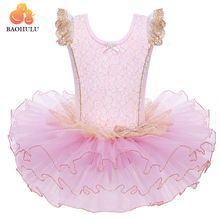 Vestido de bailarina de manga curta baohulu, para 3 a 8 anos, roupa de balé de performance, gymnastictutu, em rosa/pêssego/azul, esportivo 2024 - compre barato