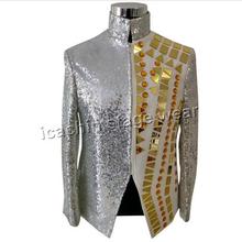 S- XL!!Black patent leather patchwork yellow ribbon hollow out baseball costume hipster club bar singer DJ costume 2024 - buy cheap