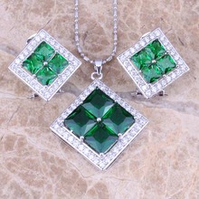 Conjunto de joias incríveis de zircônia cúbica verde, brincos banhados a prata, colar com pingente s0810 2024 - compre barato