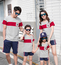 Conjunto de roupas familiar de algodão, camiseta e calças curtas, roupas para a família, pai, filho, mãe e filha, verão 2024 - compre barato