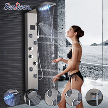 Senlesen chuveiro de níquel escovado com ducha led, ducha de parede com jatos de água para massagem, painel da coluna orb e barra de pressão 2024 - compre barato