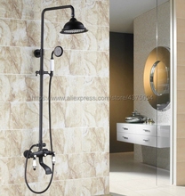 Black Oil Rubbed Brass Wall Mounted Rain Shower Faucet Set Tub Mixer Tap Ceramic Handle Hand Shower Nhg124 2024 - buy cheap