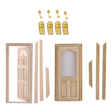 1:12 Dollhouse Miniature Wooden Door Set Unpainted  & Door Lock with Keys for Dolls House Accessories 2024 - buy cheap