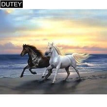 Full Square/Round Drill 5D DIY Diamond Painting "Two running horses" Embroidery Cross Stitch Mosaic Home Decor Gift JCC 2024 - buy cheap