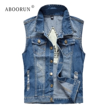 ABOORUN Plus Size Men's Denim Vest Distressed Patchwork Sleeveless Jackets Male Single Breasted Waistcoat YC1326 2024 - buy cheap