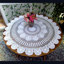 Hand crochet hook flower round tablecloth Retro American country pure cotton woven hollow DIY tea table cloth Cover white beige 2024 - buy cheap