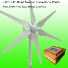 2017 Hot selling 6 blades AC24V 300W Wind Turbine Generator & Rated 400w MPPT Wind Solar Hybrid Controller Wind Generator Kits 2024 - buy cheap