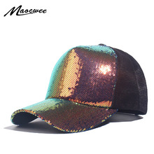 Boné de beisebol feminino, chapéu de tela para homens e mulheres, em cores degradê, com lantejoulas 2024 - compre barato