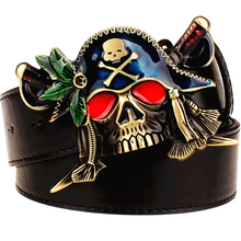 Новые модные мужские кожаный ремень с металлической пряжкой цветные Пиратский Нож ремни в стиле панк-рок преувеличенный череп ремень с изображением пирата в стиле «хип-хоп» с поясом 2024 - купить недорого