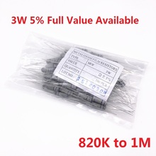 Carbono de óxido de metal 200 peças, resistor de filme de metal 3w, 820k/910k/1m/ohm 5% 2024 - compre barato