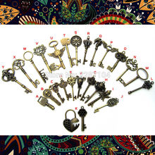 25 pçs pesados grande bronze antigo vintage retro antigo olhar decoração chave colar pingente steampunk encantos amuleto jóias diy set2 2024 - compre barato