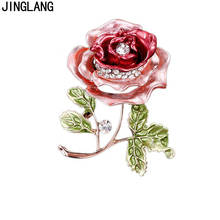 JINGLANG Gold Color Flower Brooches Pins Rhinestone Enamel Rose Brooches For Women Dress Clothes Decoration Luxury Jewelry 2024 - buy cheap