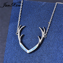 Junxin bonito animal elk antler pingente azul branco fogo opala colares para mulher cor prata curto gargantilha jóias 2024 - compre barato