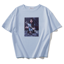 Женская футболка с коротким рукавом, Повседневная Туника из 100% хлопка с принтом синего цвета, лето 2019 2024 - купить недорого