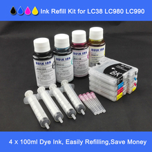 Short type Refillable cartridges with ink  plus 4*100ml  refill dye ink  for DCP-195C MFC-290C LC-980 LC 980 BK C M Y etc. 2024 - buy cheap