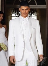 Custom Made Groom Tuxedo White Groomsmen Shawl Lapel Wedding/Dinner Suits Best Man Bridegroom (Jacket+Pants+Tie+Vest) B282 2024 - buy cheap