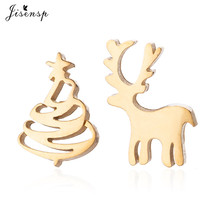 Jisensp Christmas Tree Stud Earrings for Women Cute Elk Animal Deer Earrings Stainless Steel Jewelry Girls New Year Gift bijoux 2024 - buy cheap