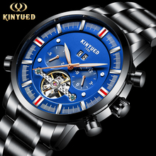 KINYUED Top Brand Mens Tourbillon Automatic Watch Men Calendar Steel Mechanical Watches Skeleton Steampunk Relogio Masculino 2024 - buy cheap