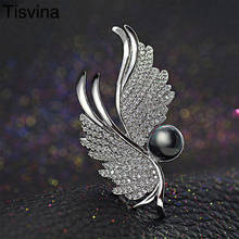 Tisvina 2018 New Pearl Angel wings Brooches for women jewelry Inlaid Zircons Corsage Clothing Accessories pins Wedding party 2024 - buy cheap