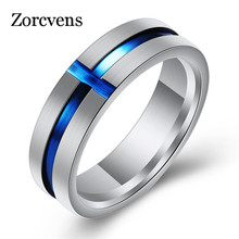 Zorctens anel de aço inoxidável fino linha azul, anéis masculinos de casamento 6mm cor de prata aço inoxidável anéis punk para homens joias 2024 - compre barato